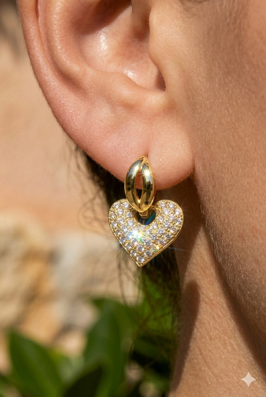 Love Glow Zircon Drop Earrings for Women | 18K Gold Plated Heart Dangle Earrings