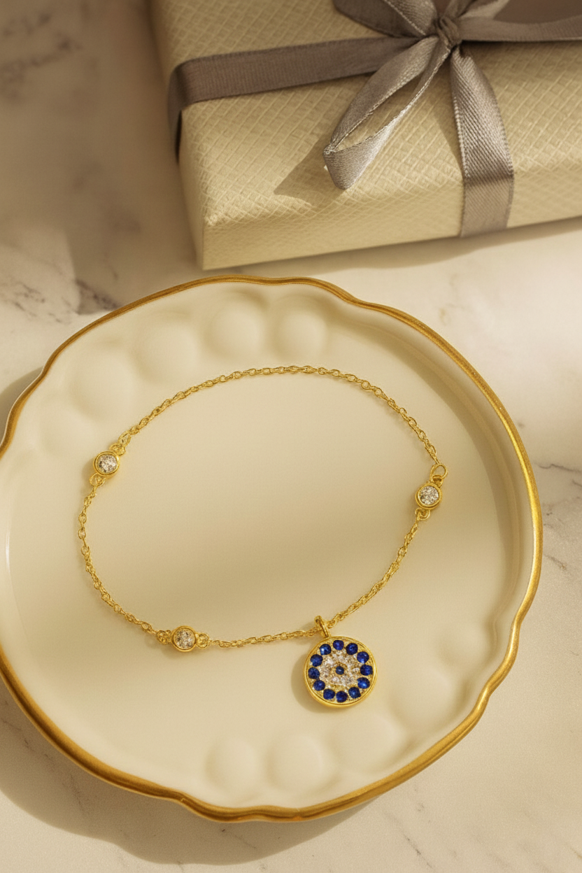 Celestia Evil Eye 925 Sterling Silver Bracelet for Women | Dual Tone Gold & Silver Elegant Protective Charm Bracelet