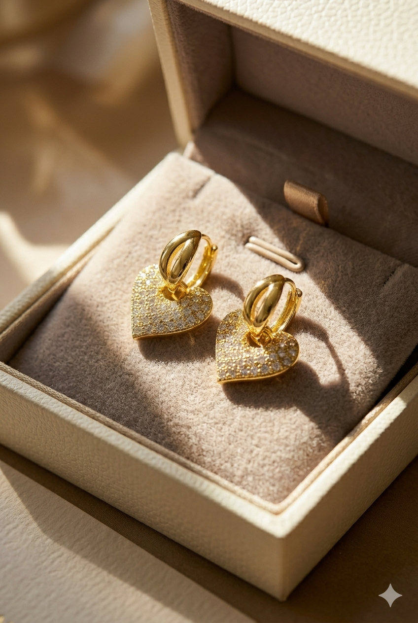 Love Glow Zircon Drop Earrings for Women | 18K Gold Plated Heart Dangle Earrings