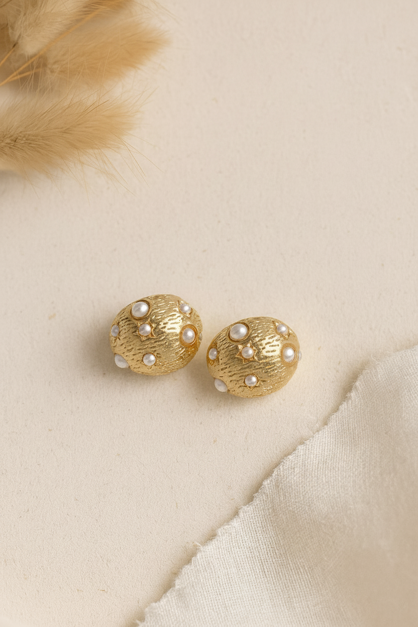 Orbs 24K Gold Plated Pearl Hoop Earrings - Elegant Gold Hoops for Women, Statement Earrings