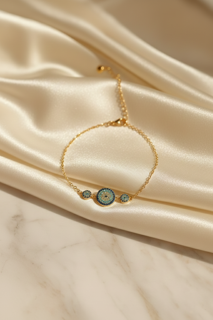 Trio Evil Eye 925 Sterling Silver Bracelet for Women | Dual Tone Gold & Silver Protective Charm Bracelet