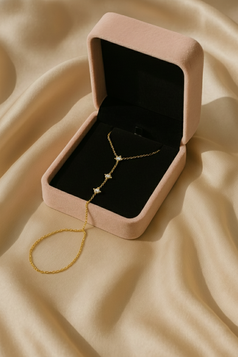 Stella 925 Sterling Silver Hand Bracelet Chain for Women | Elegant Gold Zircon Hand Chain Jewellery