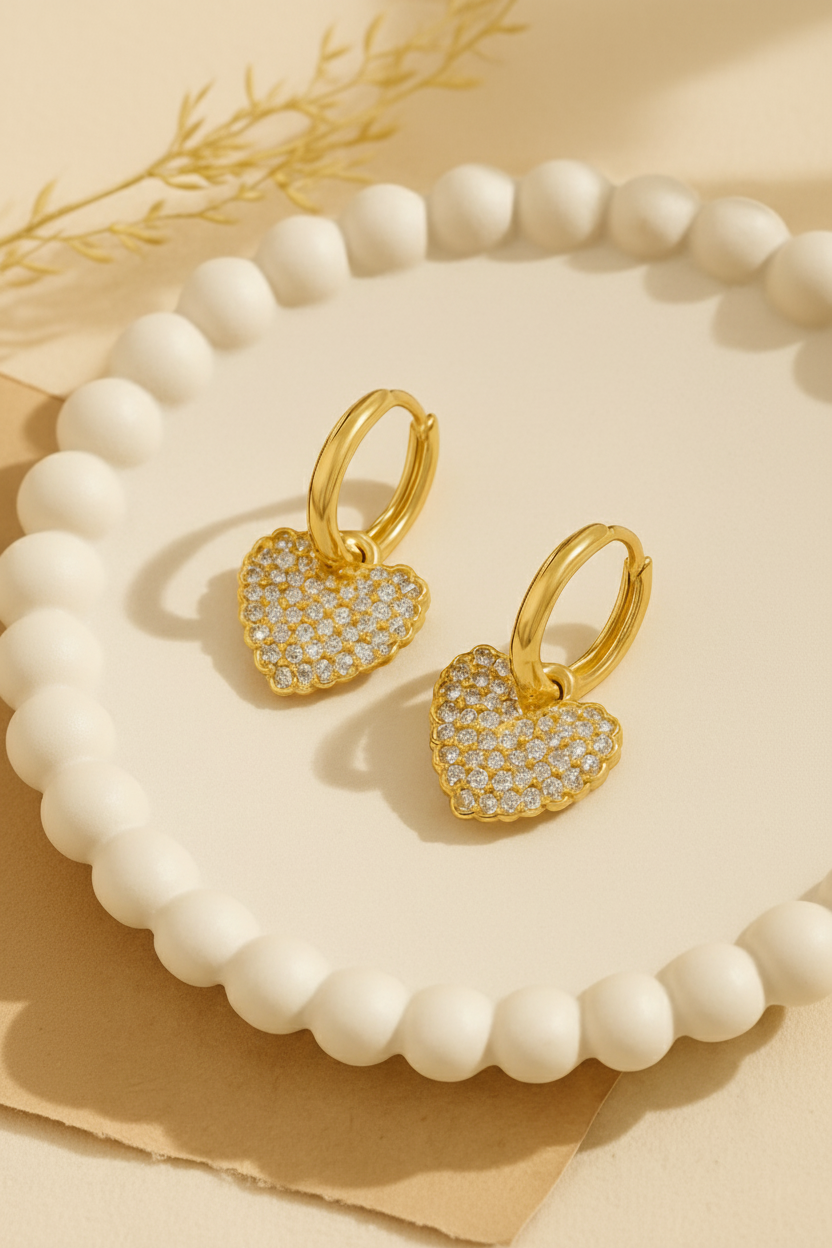 Aurora Hearts Zircon Drop Earrings for Women | 18K Gold Plated Heart Dangle Earrings
