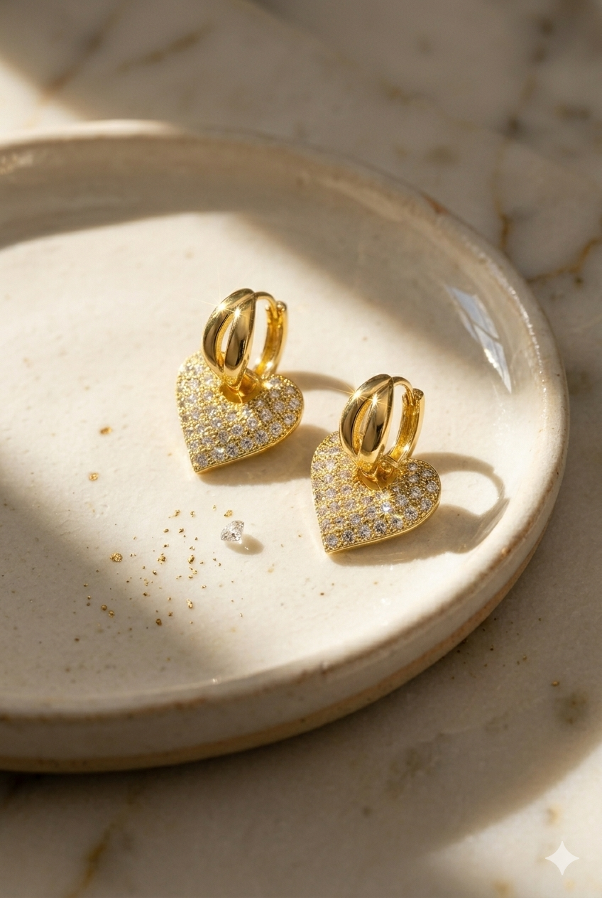 Love Glow Zircon Drop Earrings for Women | 18K Gold Plated Heart Dangle Earrings
