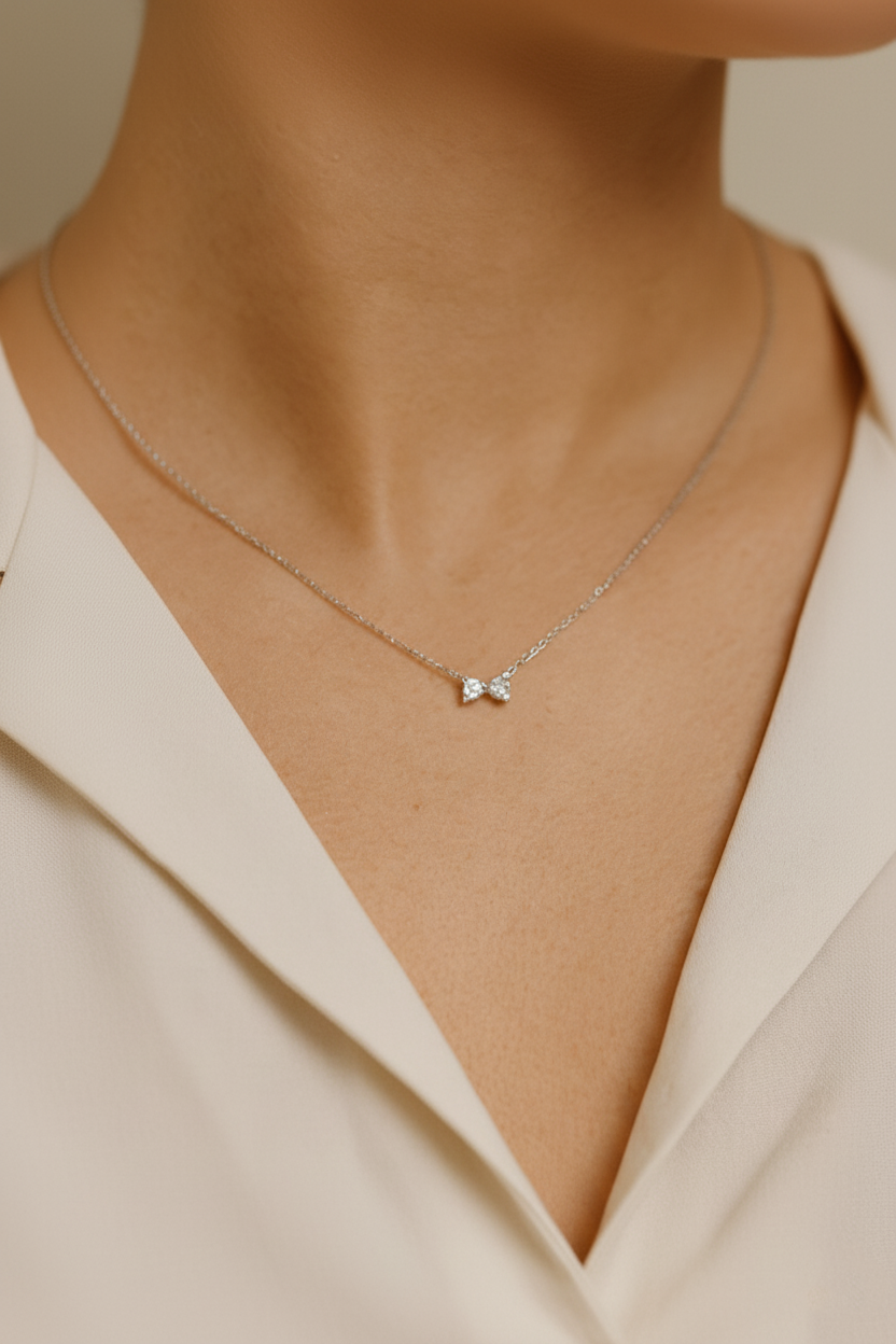 Chérie Bow 925 Sterling Silver Pendant Necklace for Women | Elegant Bow Knot Necklace