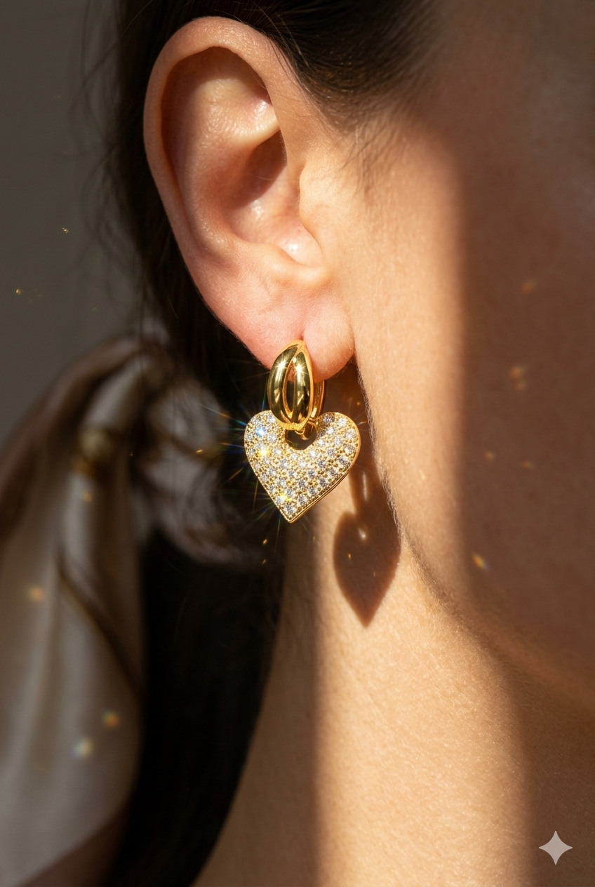 Love Glow Zircon Drop Earrings for Women | 18K Gold Plated Heart Dangle Earrings