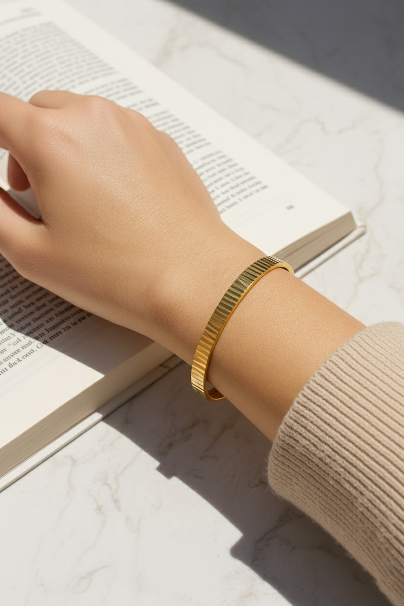 Prisma 24K Gold Plated Bangle Bracelet for Women | Elegant Statement Gold Bangle