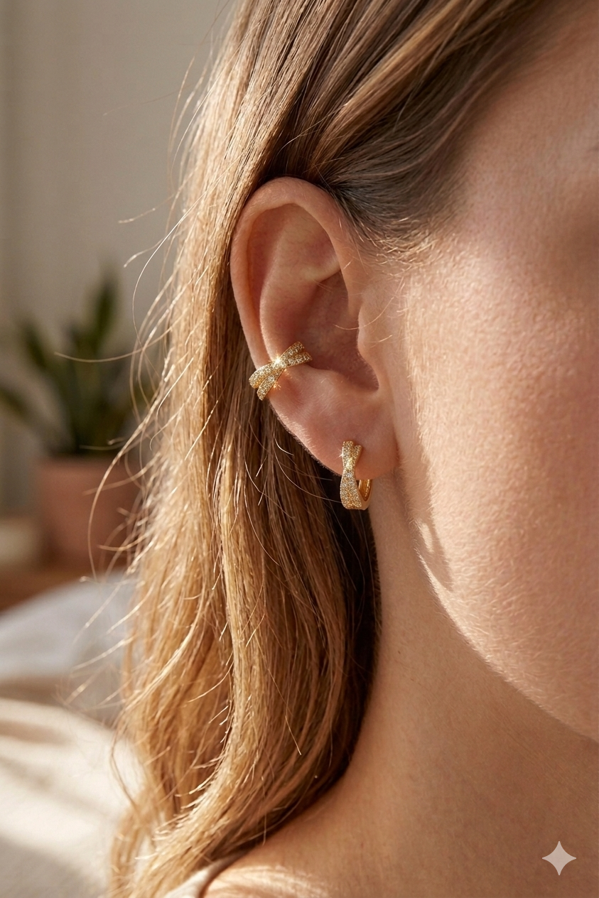 AuriX 925 Sterling Silver Hoop Earrings for Women | 18K Gold & White Gold Plated Zircon Hoops