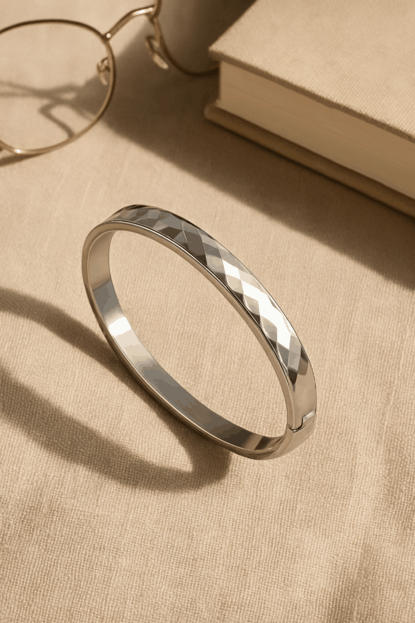 Allesia Geometric Cut Bangle Bracelet for Women | 18K Gold Plated Elegant Statement Bangle House Of RISMÉ