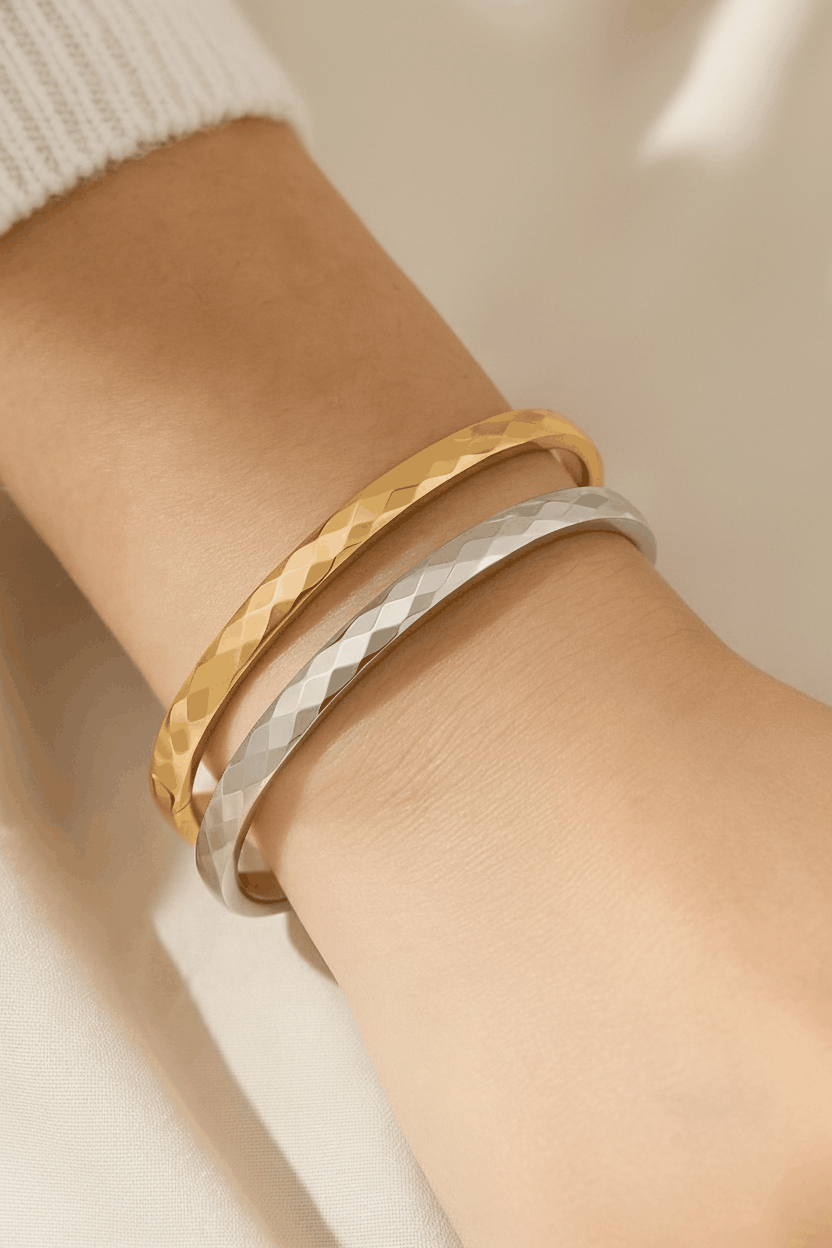 Allesia Geometric Cut Bangle Bracelet for Women | 18K Gold Plated Elegant Statement Bangle House Of RISMÉ