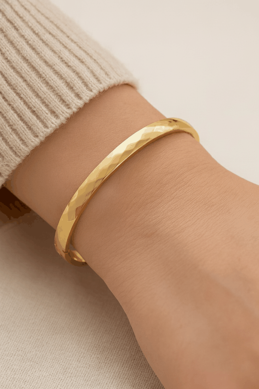 Allesia Geometric Cut Bangle Bracelet for Women | 18K Gold Plated Elegant Statement Bangle House Of RISMÉ