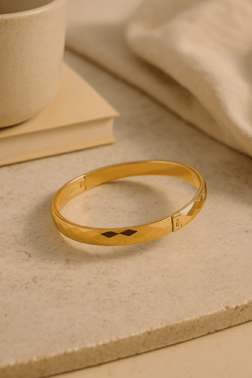 Allesia Geometric Cut Bangle Bracelet for Women | 18K Gold Plated Elegant Statement Bangle House Of RISMÉ