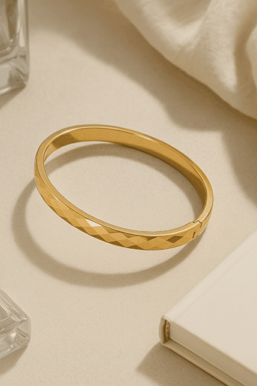 Allesia Geometric Cut Bangle Bracelet for Women | 18K Gold Plated Elegant Statement Bangle House Of RISMÉ