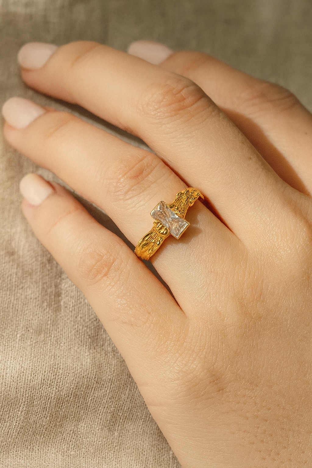 Aurene Ember 24K Gold Plated Zircon Adjustable Ring | Elegant Gold Brass Statement Ring for Women House Of RISMÉ