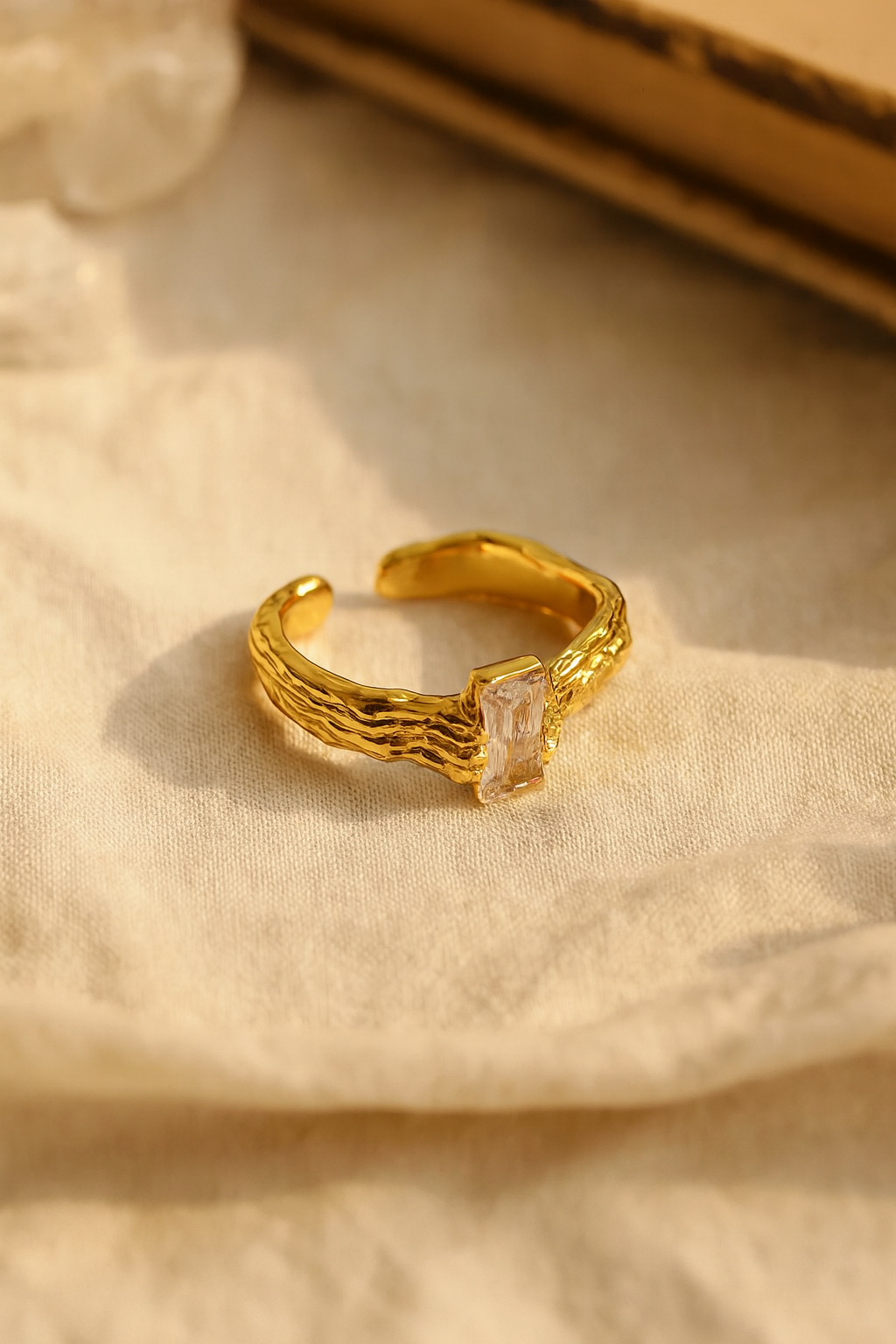 Aurene Ember 24K Gold Plated Zircon Adjustable Ring | Elegant Gold Brass Statement Ring for Women House Of RISMÉ