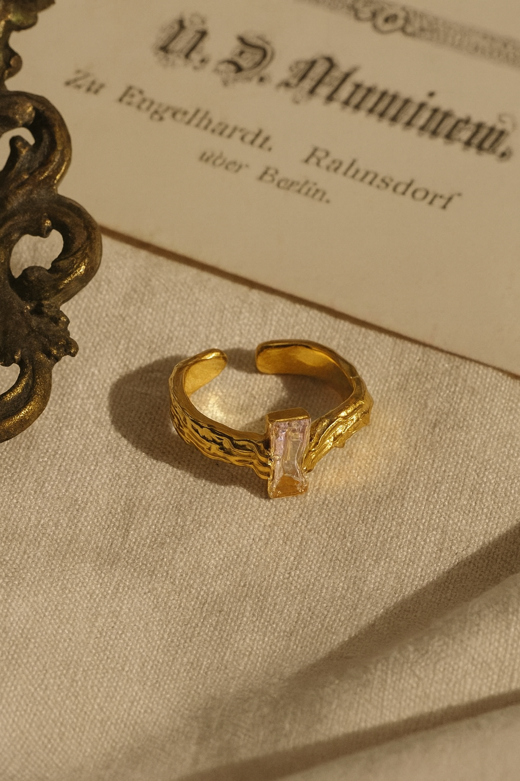 Aurene Ember 24K Gold Plated Zircon Adjustable Ring | Elegant Gold Brass Statement Ring for Women House Of RISMÉ