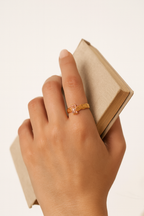 Aurene Ember 24K Gold Plated Zircon Adjustable Ring | Elegant Gold Brass Statement Ring for Women House Of RISMÉ