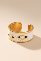 Aureus Evil Eye 18K Gold Plated Adjustable Ring | Gold, White & Black Band, Waterproof & Non-Tarnish Protective Jewelry House Of RISMÉ
