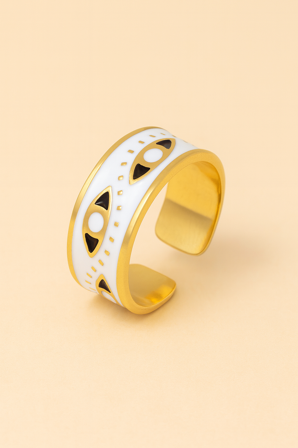 Aureus Evil Eye 18K Gold Plated Adjustable Ring | Gold, White & Black Band, Waterproof & Non-Tarnish Protective Jewelry House Of RISMÉ