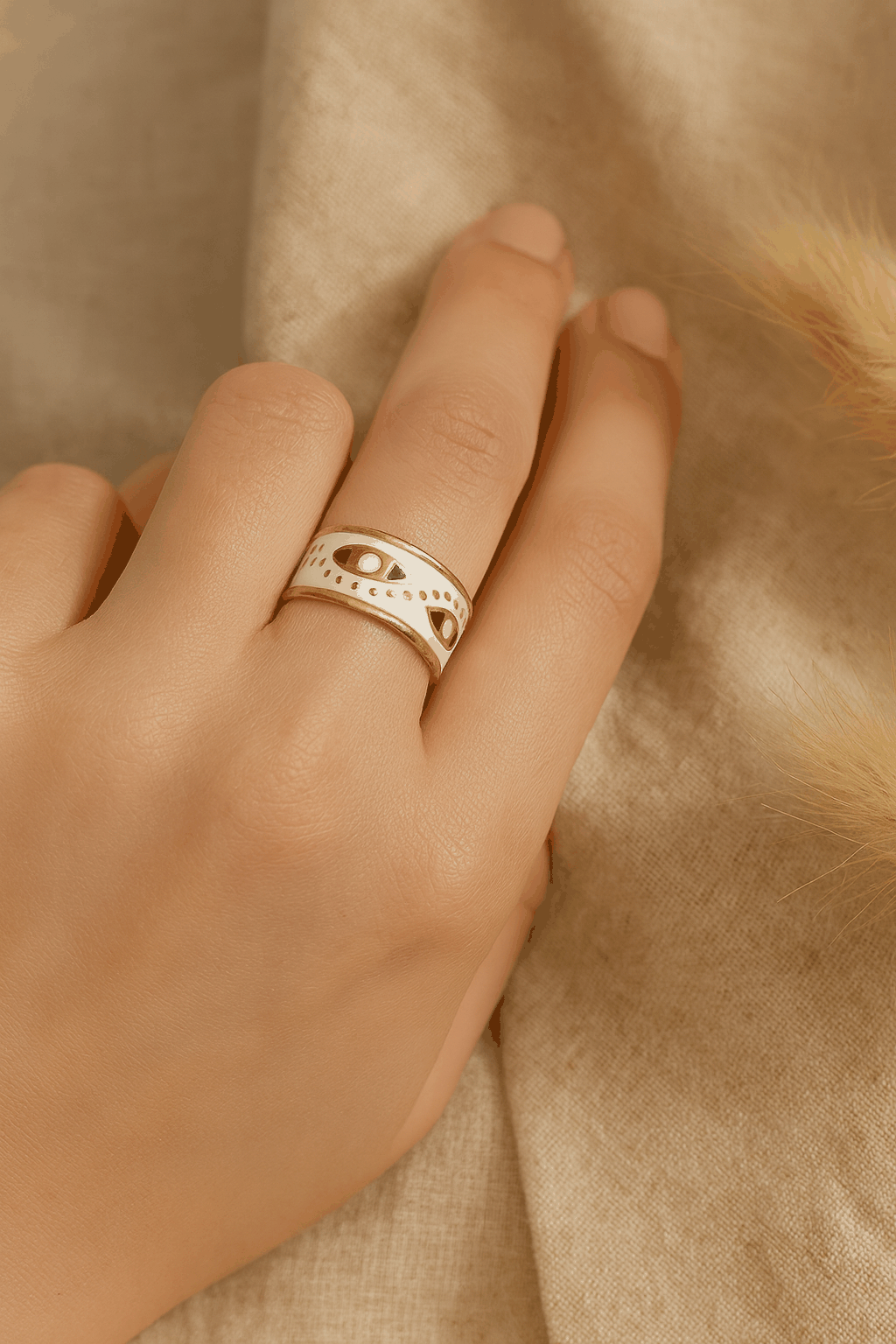 Aureus Evil Eye 18K Gold Plated Adjustable Ring | Gold, White & Black Band, Waterproof & Non-Tarnish Protective Jewelry House Of RISMÉ