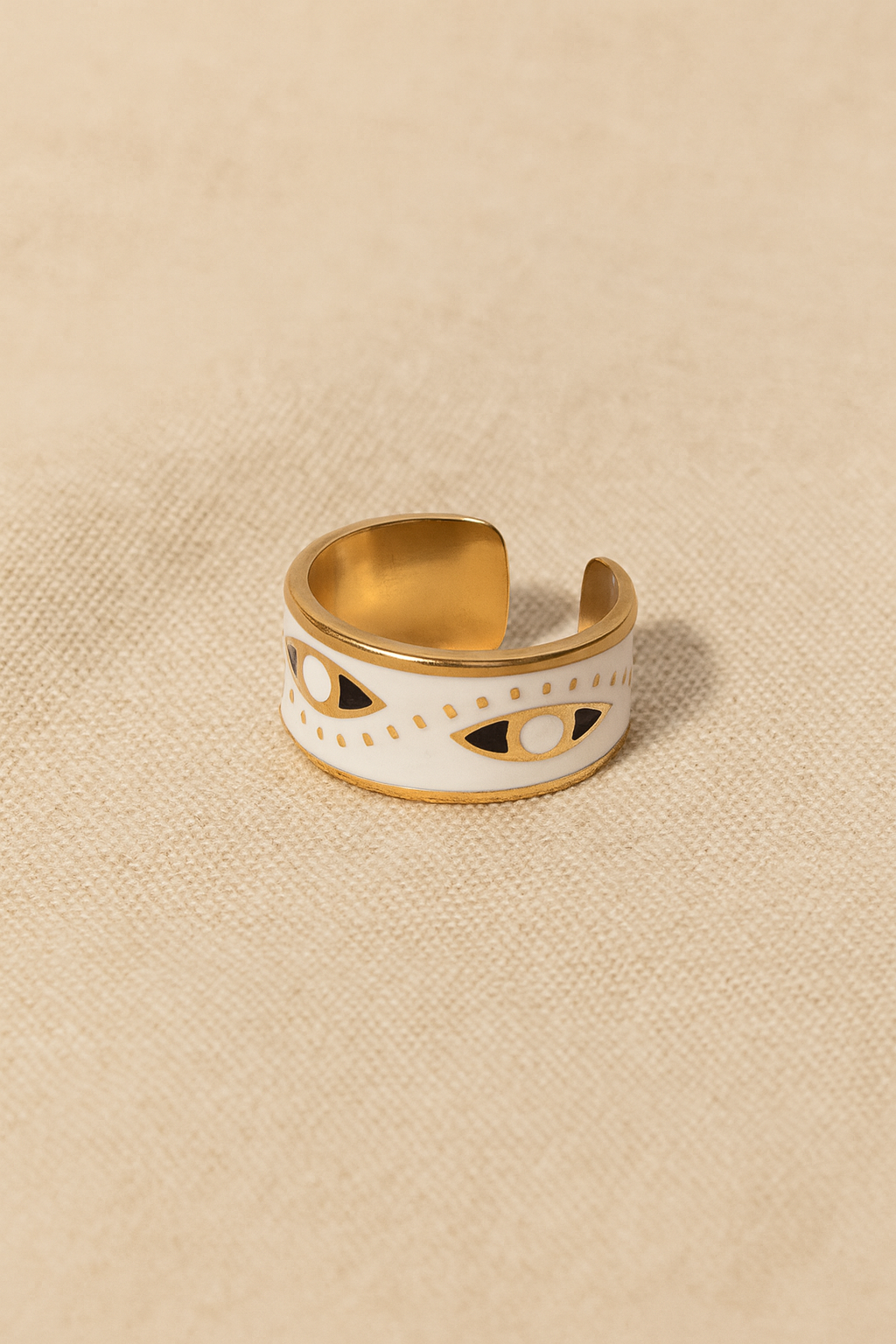 Aureus Evil Eye 18K Gold Plated Adjustable Ring | Gold, White & Black Band, Waterproof & Non-Tarnish Protective Jewelry House Of RISMÉ