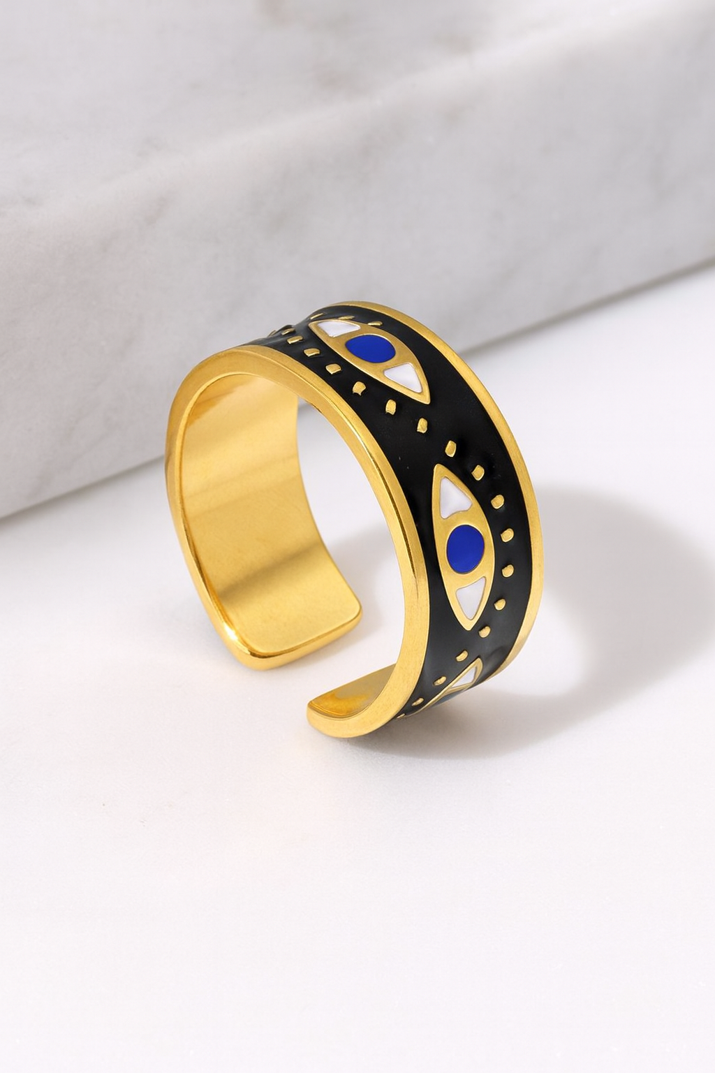 Aureus Evil Eye 18K Gold Plated Adjustable Ring | Gold, White & Black Band, Waterproof & Non-Tarnish Protective Jewelry House Of RISMÉ