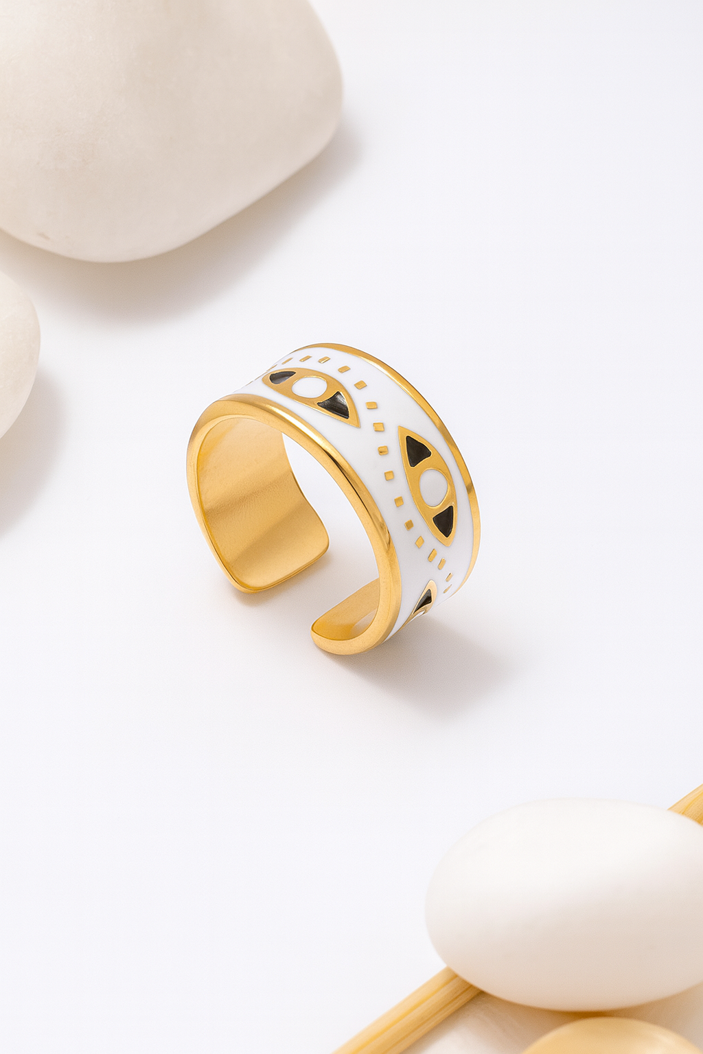 Aureus Evil Eye 18K Gold Plated Adjustable Ring | Gold, White & Black Band, Waterproof & Non-Tarnish Protective Jewelry House Of RISMÉ
