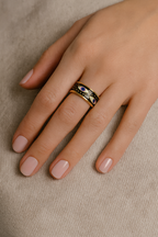 Aureus Evil Eye 18K Gold Plated Adjustable Ring | Gold, White & Black Band, Waterproof & Non-Tarnish Protective Jewelry House Of RISMÉ