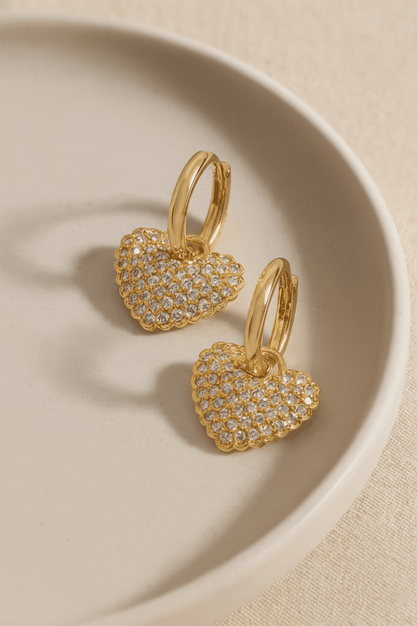 Aurora Hearts Zircon Drop Earrings for Women | 18K Gold Plated Heart Dangle Earrings House Of RISMÉ