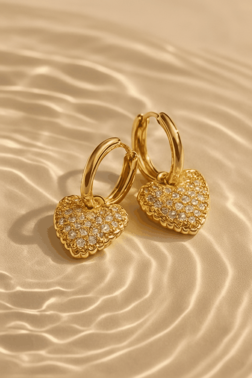 Aurora Hearts Zircon Drop Earrings for Women | 18K Gold Plated Heart Dangle Earrings House Of RISMÉ