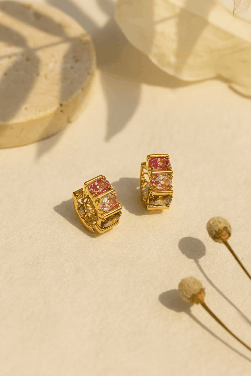 Blush Luxe Zircon Earrings for Women | 24K Gold Plated Elegant Statement Earrings House Of RISMÉ