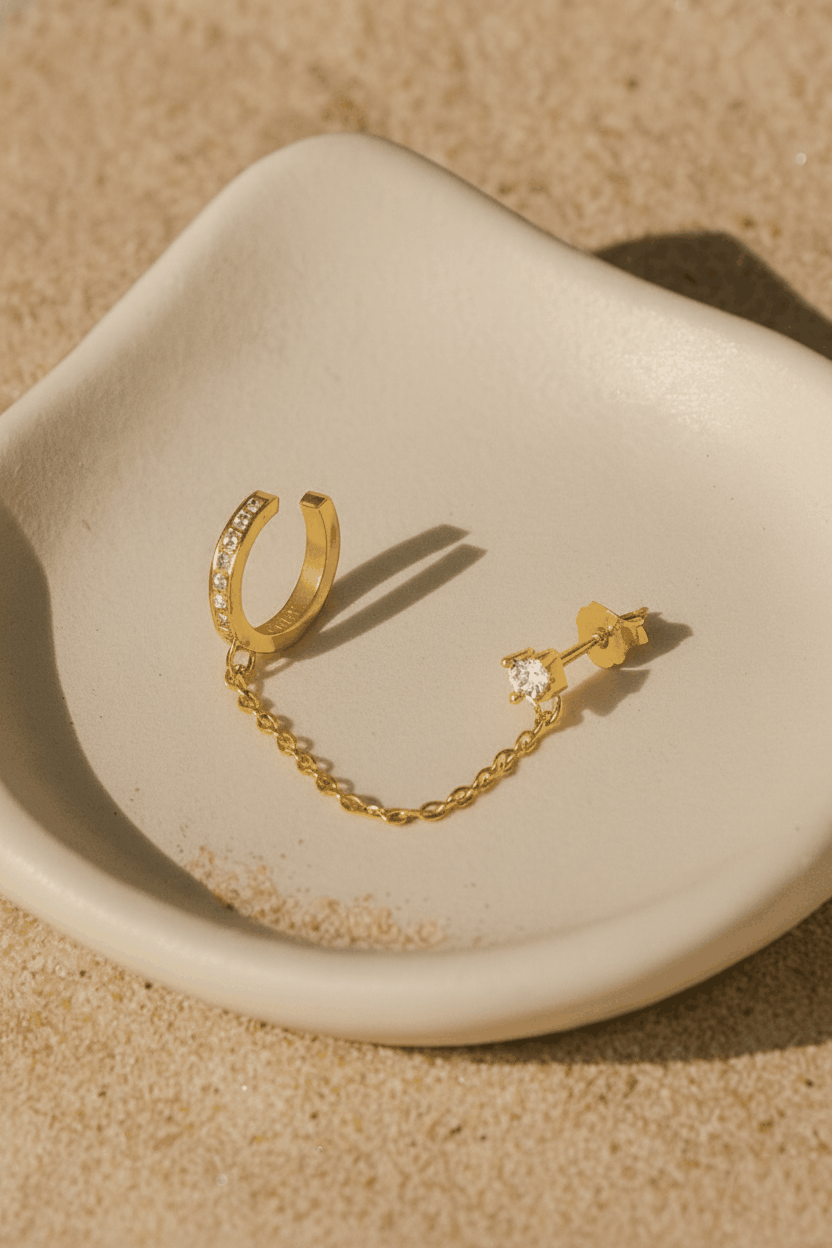 Celeste Connect 925 Sterling Silver Chain Earrings for Women | Gold & White Gold Plated Zircon Earrings House Of RISMÉ