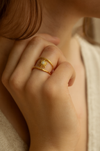 Celestial Orbit 18K Real Gold Plated Adjustable Ring | Gold, White & Black Swirl Band, Waterproof & Non-Tarnish House Of RISMÉ