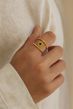 Celestial Orbit 18K Real Gold Plated Adjustable Ring | Gold, White & Black Swirl Band, Waterproof & Non-Tarnish House Of RISMÉ