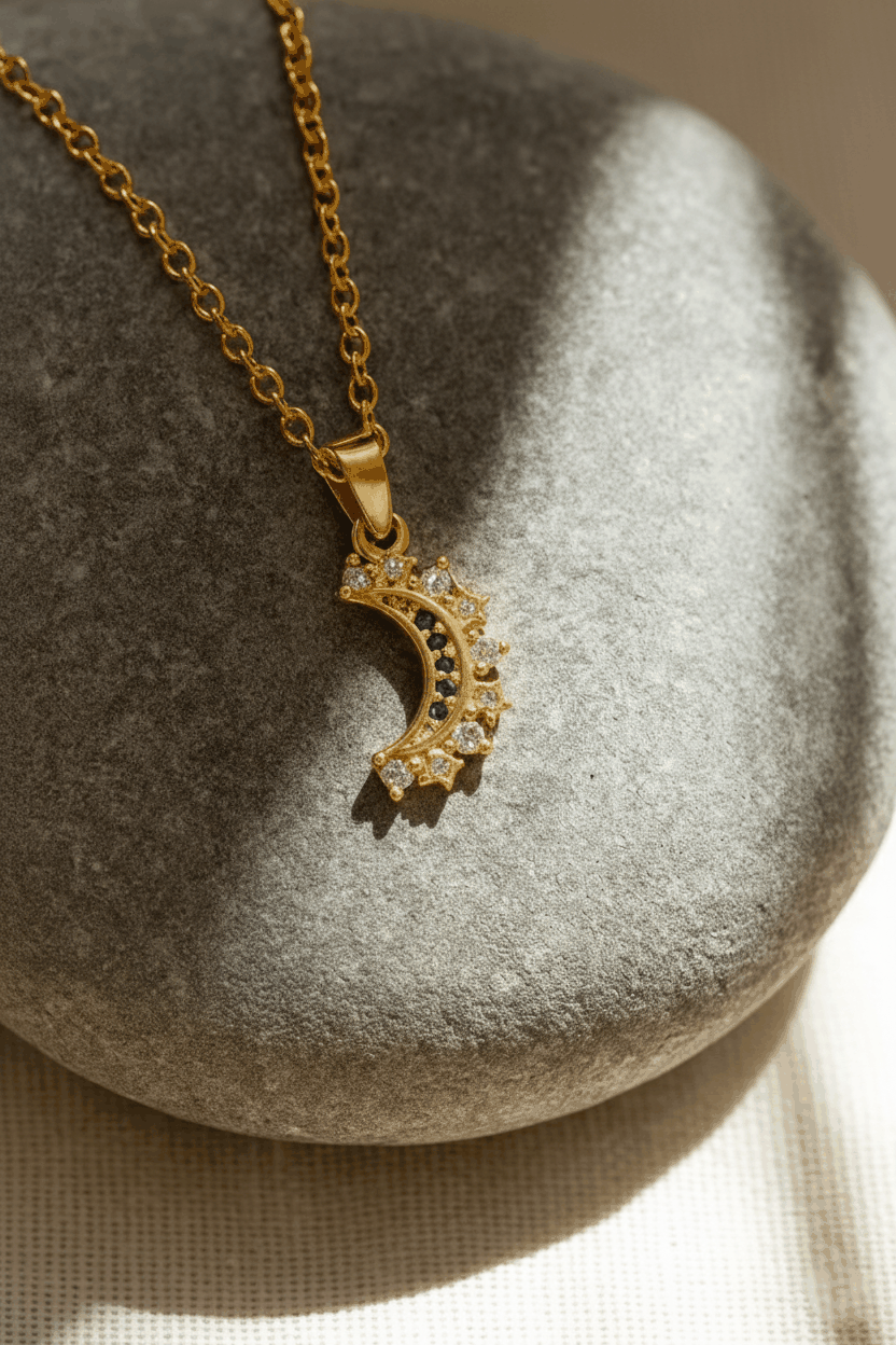 Lustra Luna 925 Sterling Silver Necklace for Women | Gold & Silver 18K Gold Plated Pendant Necklace House Of RISMÉ