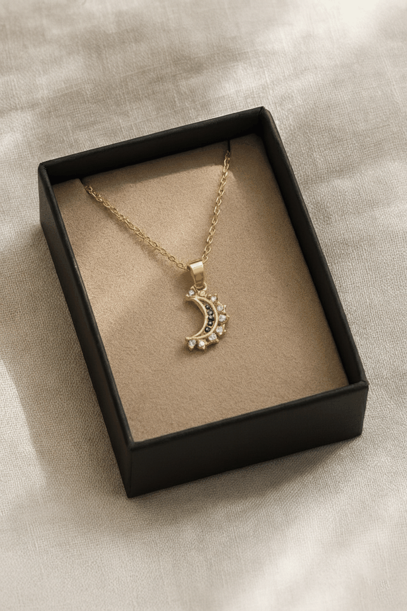 Lustra Luna 925 Sterling Silver Necklace for Women | Gold & Silver 18K Gold Plated Pendant Necklace House Of RISMÉ