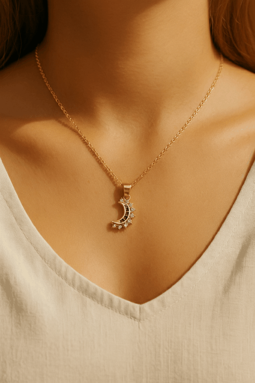 Lustra Luna 925 Sterling Silver Necklace for Women | Gold & Silver 18K Gold Plated Pendant Necklace House Of RISMÉ