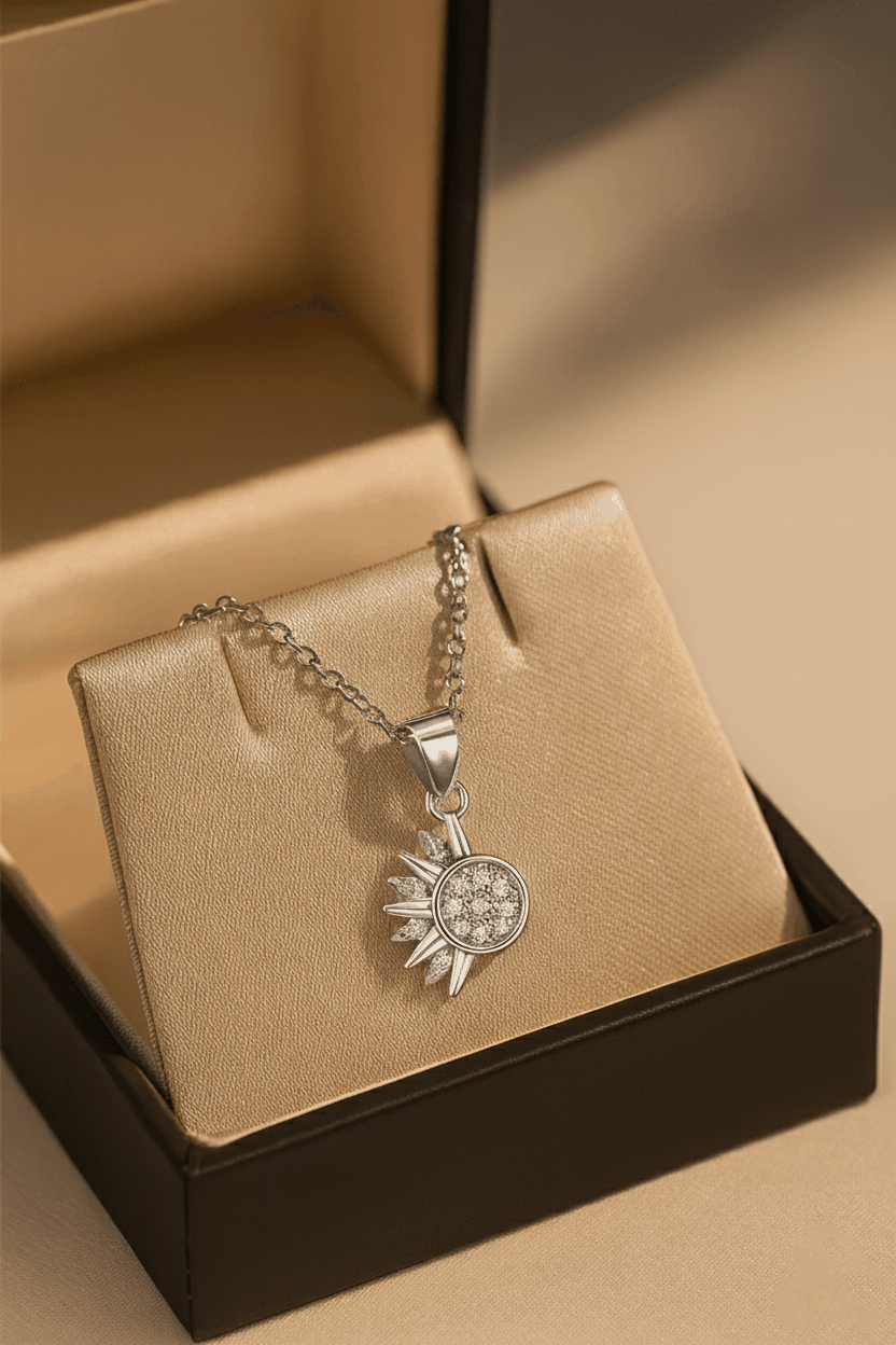 Lustra Sol 925 Sterling Silver Necklace – Gold & Silver Pendant with 18K Gold Plating, Elegant Sterling Silver Jewelry House Of RISMÉ