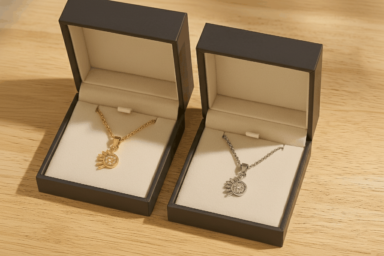 Lustra Sol 925 Sterling Silver Necklace – Gold & Silver Pendant with 18K Gold Plating, Elegant Sterling Silver Jewelry House Of RISMÉ