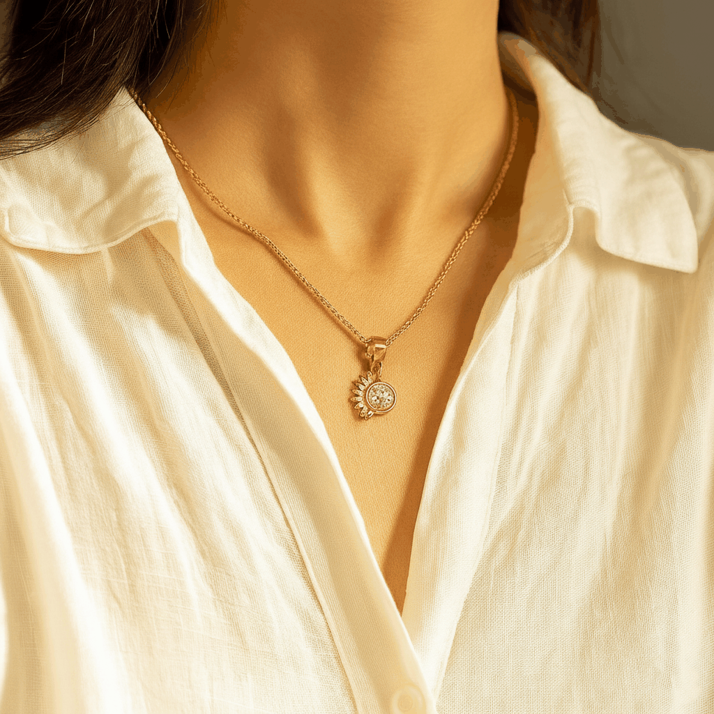 Lustra Sol 925 Sterling Silver Necklace – Gold & Silver Pendant with 18K Gold Plating, Elegant Sterling Silver Jewelry House Of RISMÉ