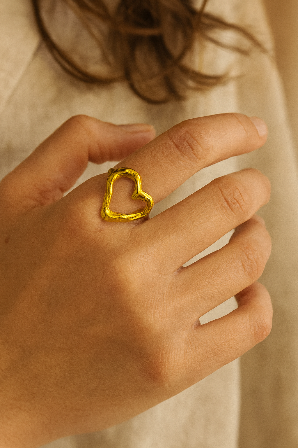 Molten Heart 18K Gold Plated Adjustable Ring| Bold Heart Design, Waterproof & Non-Tarnish Jewelry House Of RISMÉ