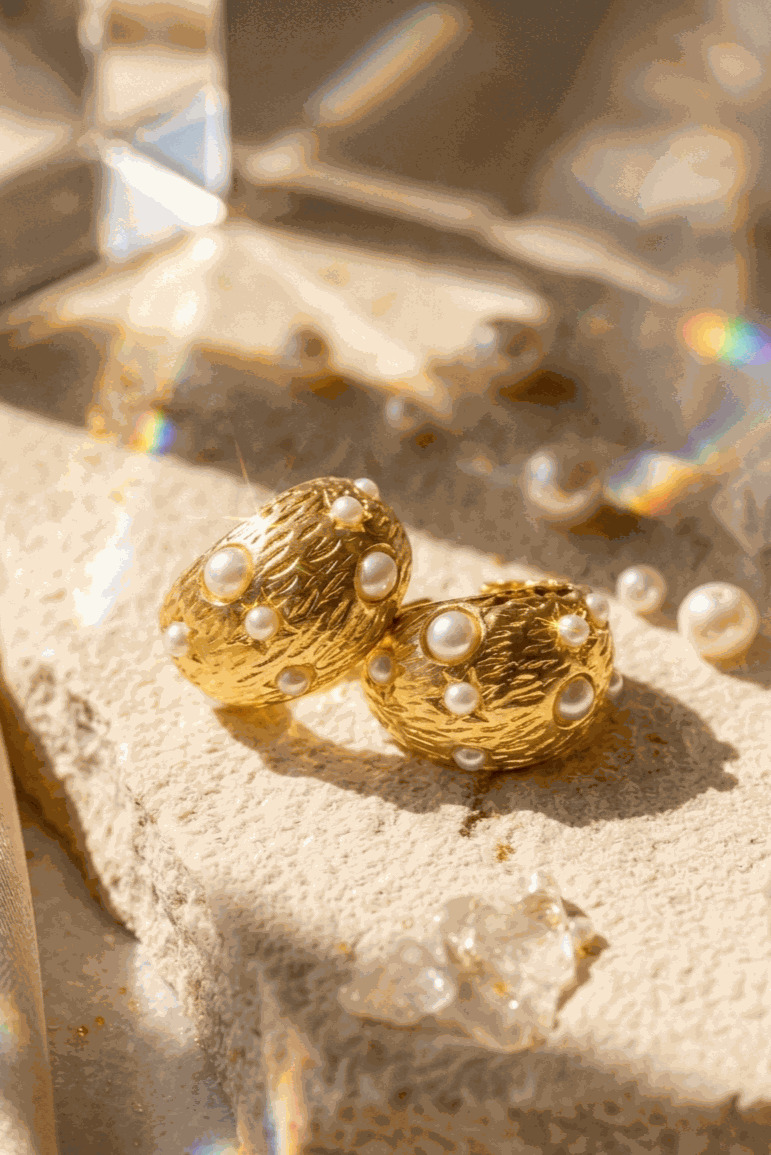 Orbs 24K Gold Plated Pearl Hoop Earrings - Elegant Gold Hoops for Women, Statement Earrings House Of RISMÉ