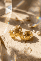 Orbs 24K Gold Plated Pearl Hoop Earrings - Elegant Gold Hoops for Women, Statement Earrings House Of RISMÉ