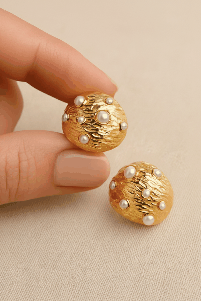 Orbs 24K Gold Plated Pearl Hoop Earrings - Elegant Gold Hoops for Women, Statement Earrings House Of RISMÉ