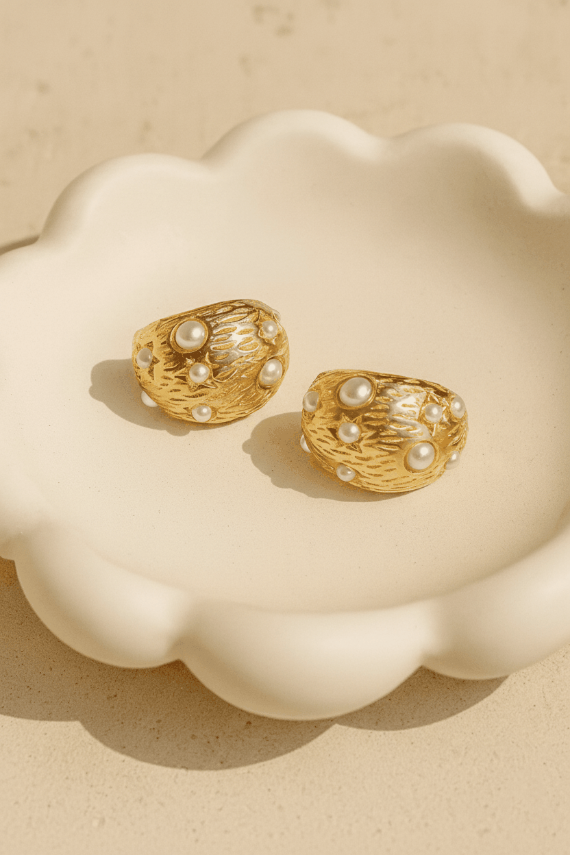 Orbs 24K Gold Plated Pearl Hoop Earrings - Elegant Gold Hoops for Women, Statement Earrings House Of RISMÉ