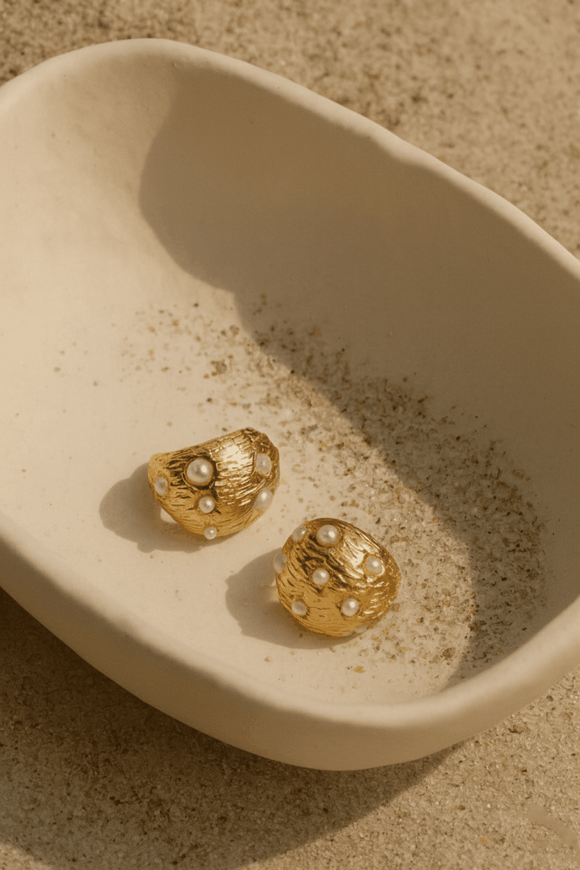 Orbs 24K Gold Plated Pearl Hoop Earrings - Elegant Gold Hoops for Women, Statement Earrings House Of RISMÉ