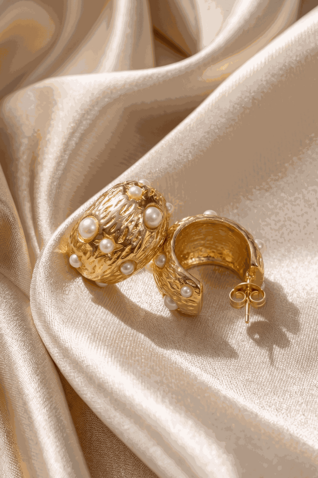 Orbs 24K Gold Plated Pearl Hoop Earrings - Elegant Gold Hoops for Women, Statement Earrings House Of RISMÉ
