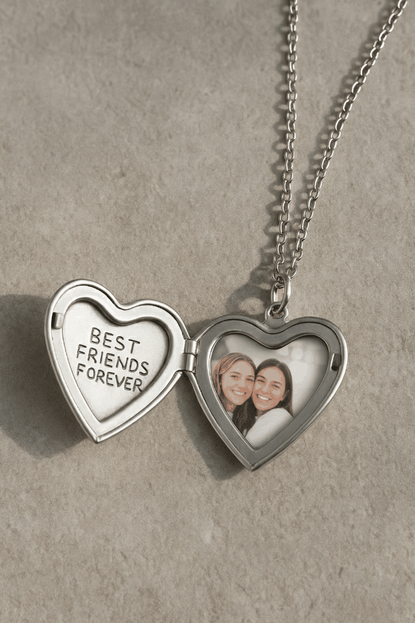 Personalized Amoura Heart Picture Locket Necklace | 18K Gold Plated Custom Photo Pendant Necklace House Of RISMÉ