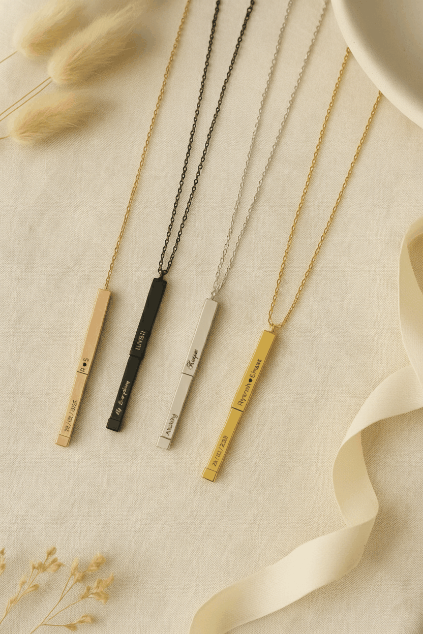 Personalized Monarque Slide Bar Necklace | 18K Gold Plated Custom Bar Pendant Necklace House Of RISMÉ