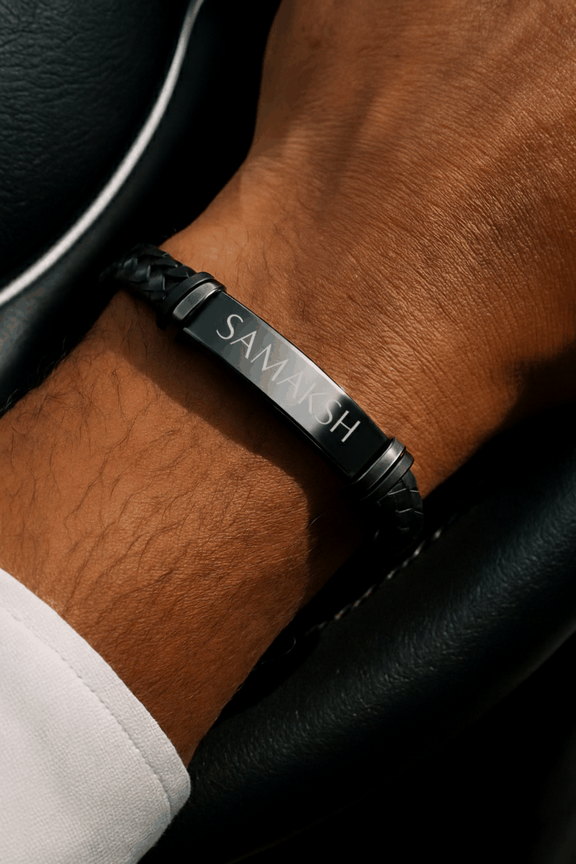 Personalized Noir Tag Men’s Bracelet | Black Chain Streetwear Bracelet with Custom Tag Charm House Of RISMÉ